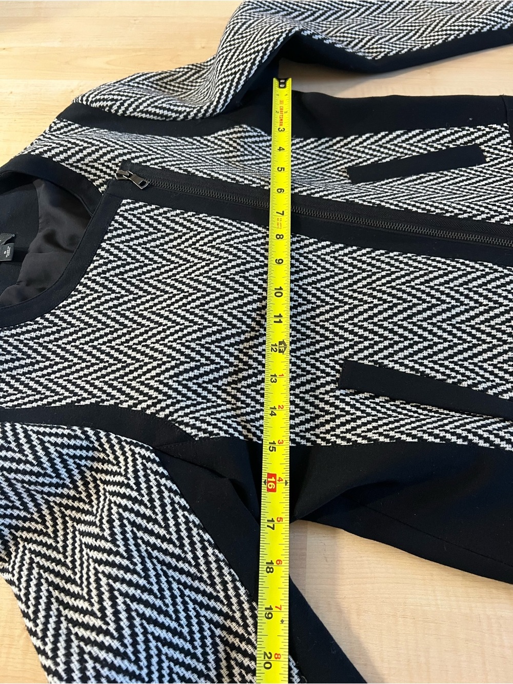 Ann Taylor Jacket Womens Size 6 Black White Herringbone Moto Blazer Coat Career - Picture 7 of 10